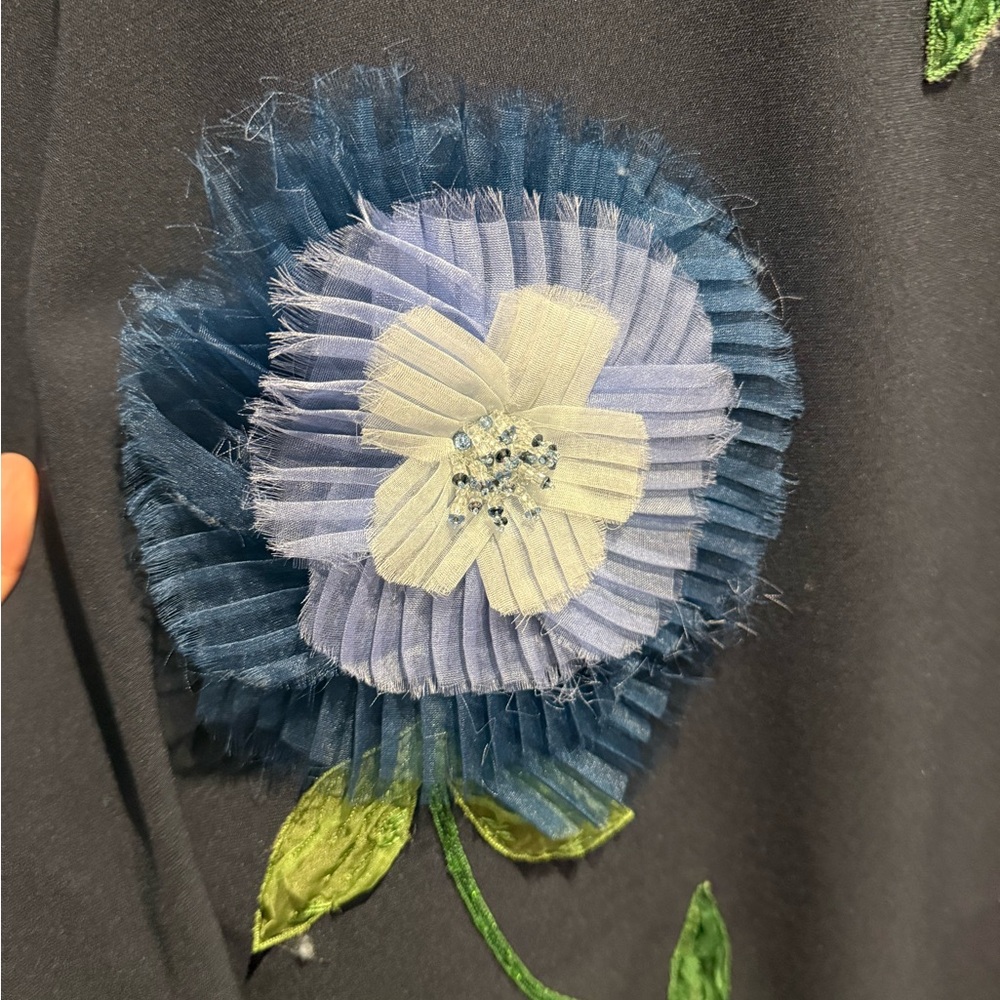 Lela Rose Sleeveless Navy Floral Appliqué Dress - Picture 3 of 6
